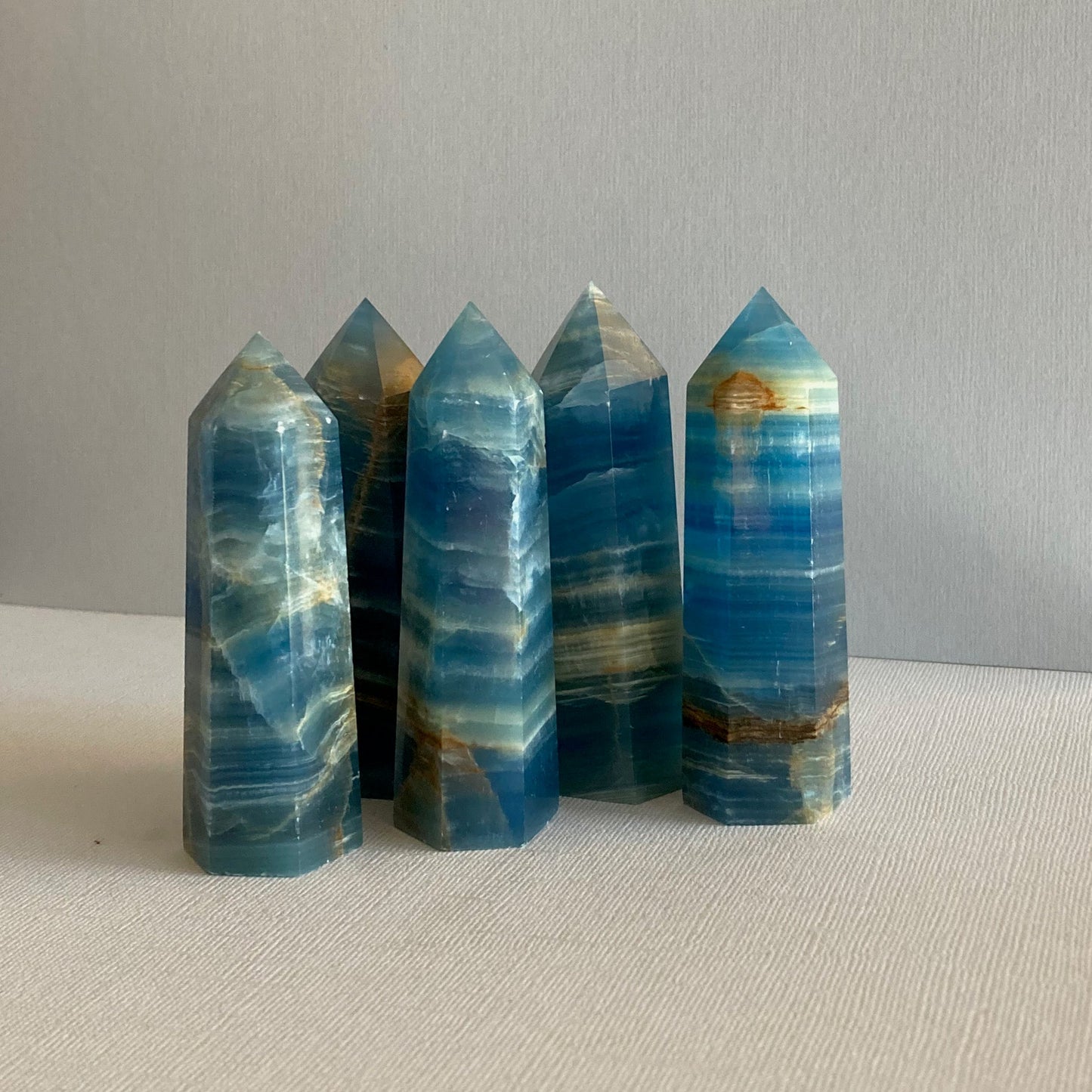 Blue Onyx / Lemurian Aquatine Calcite Towers - Star-Crossed Stones