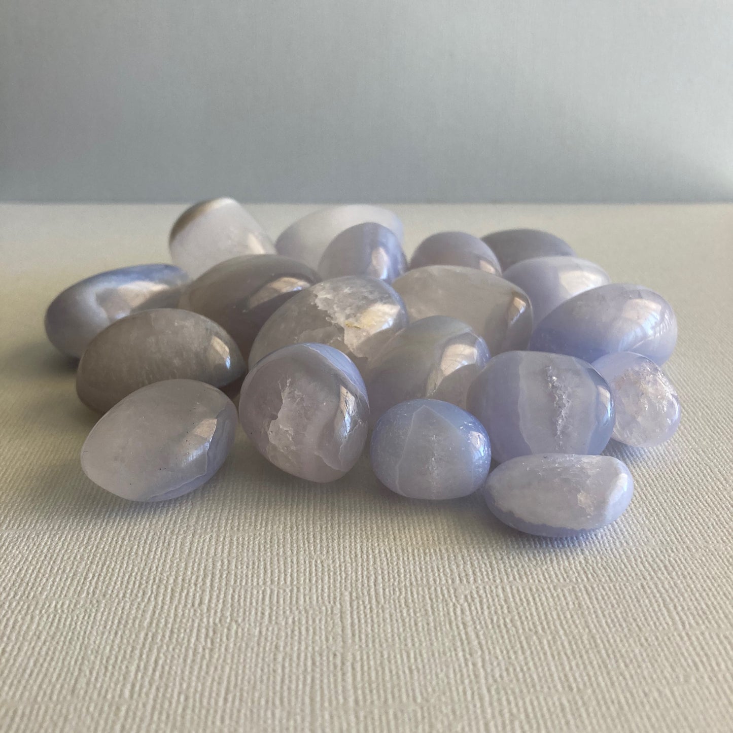 Blue Chalcedony with Quartz Tumbles