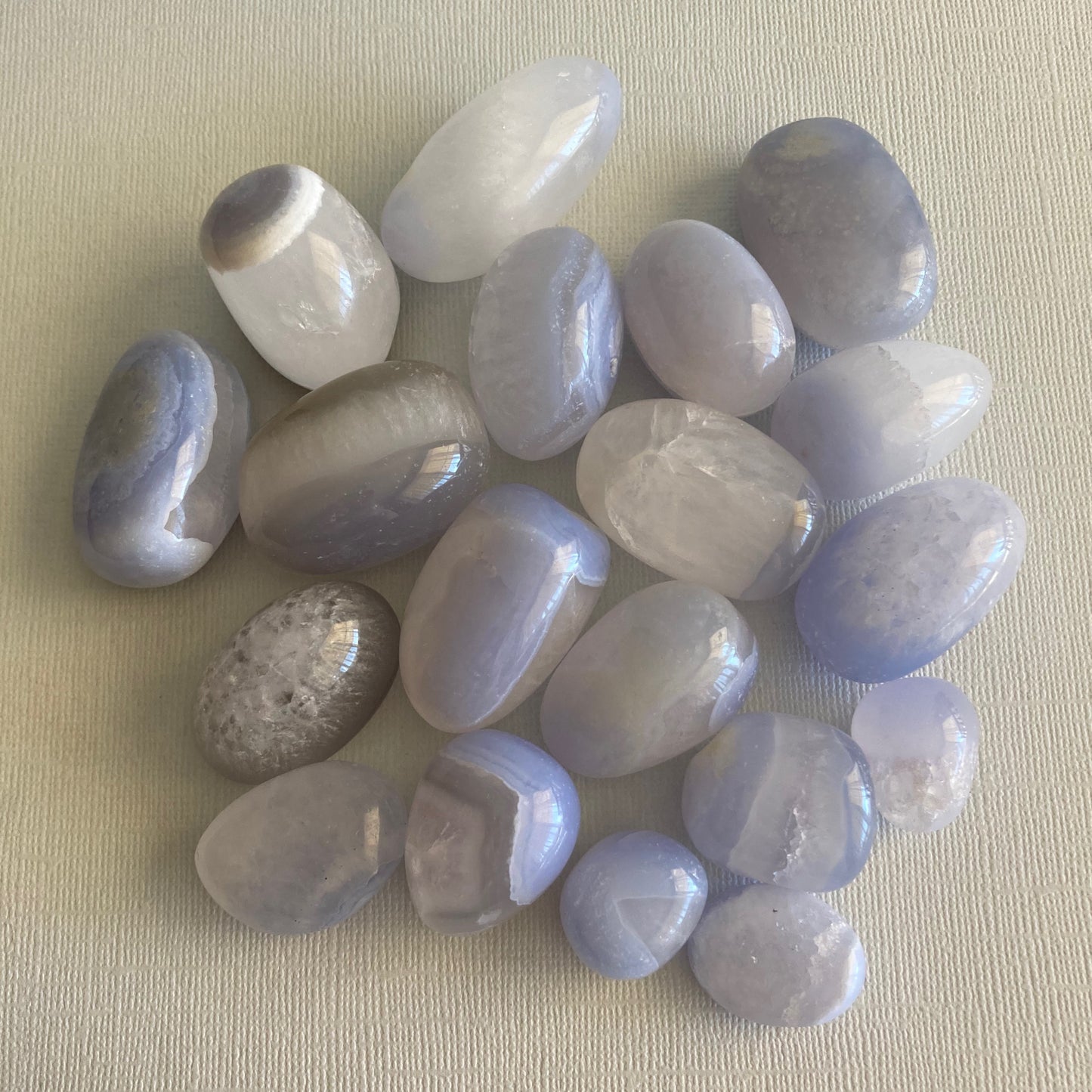 Blue Chalcedony with Quartz Tumbles