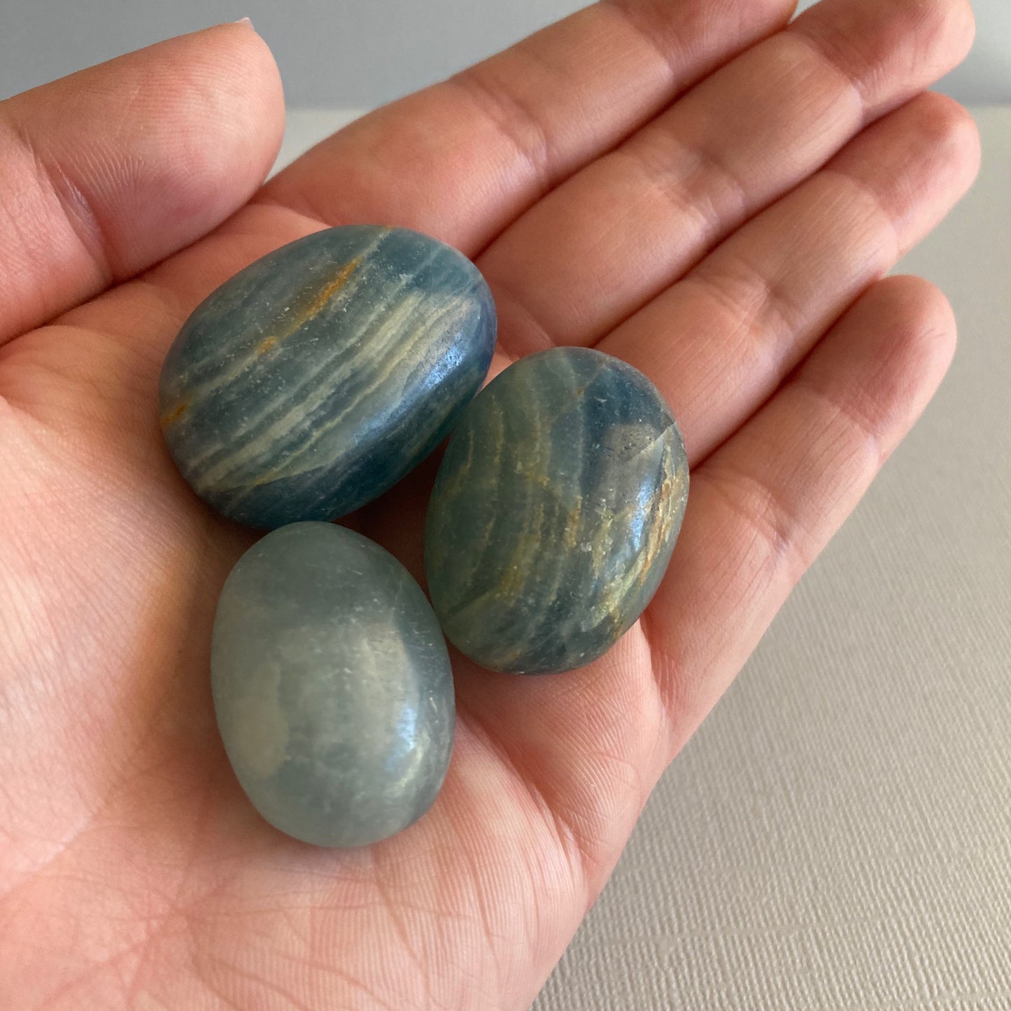 Blue Onyx / Lemurian Aquatine Calcite Tumbles