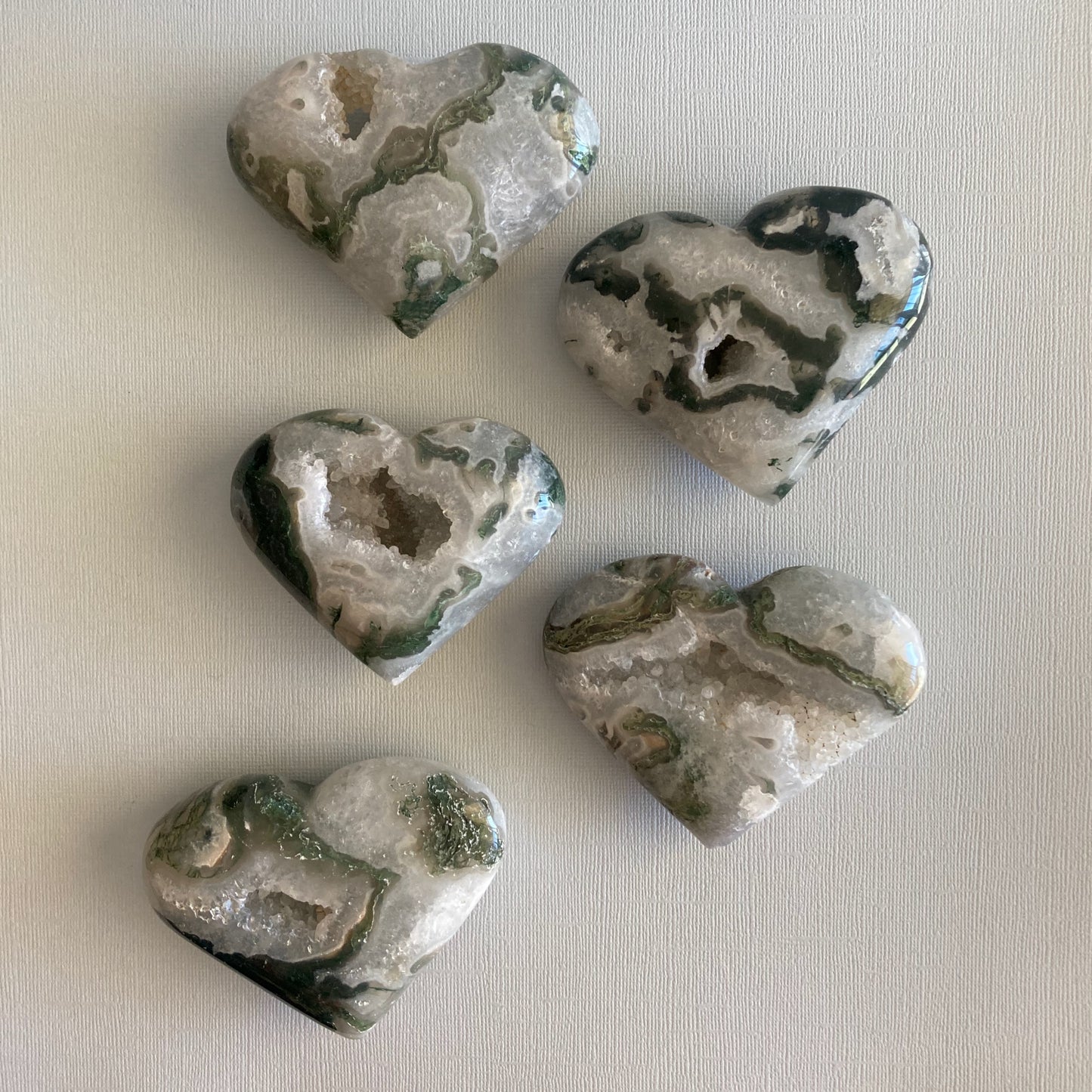 Druzy Moss Agate Hearts - High Quality