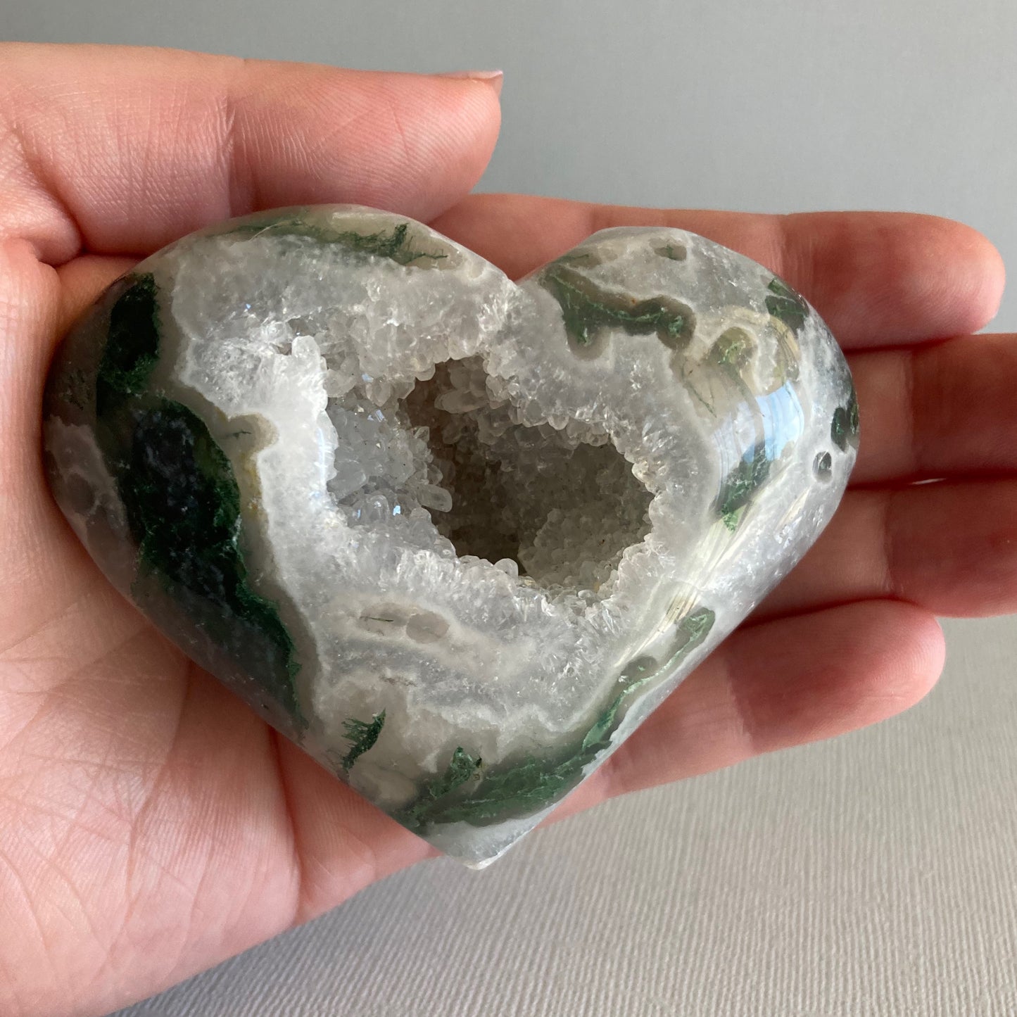 Druzy Moss Agate Hearts - High Quality