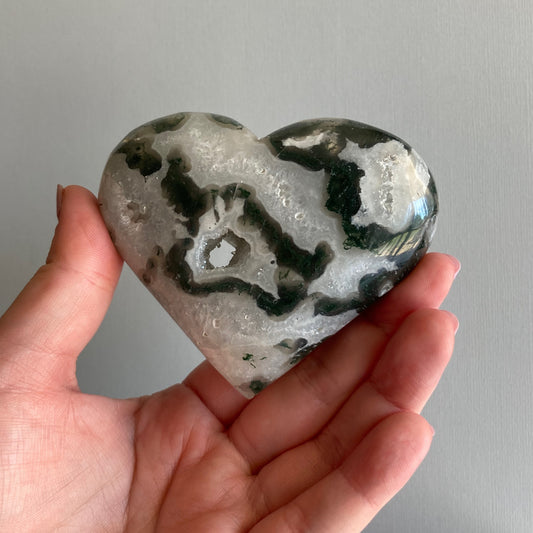 Druzy Moss Agate Hearts - High Quality